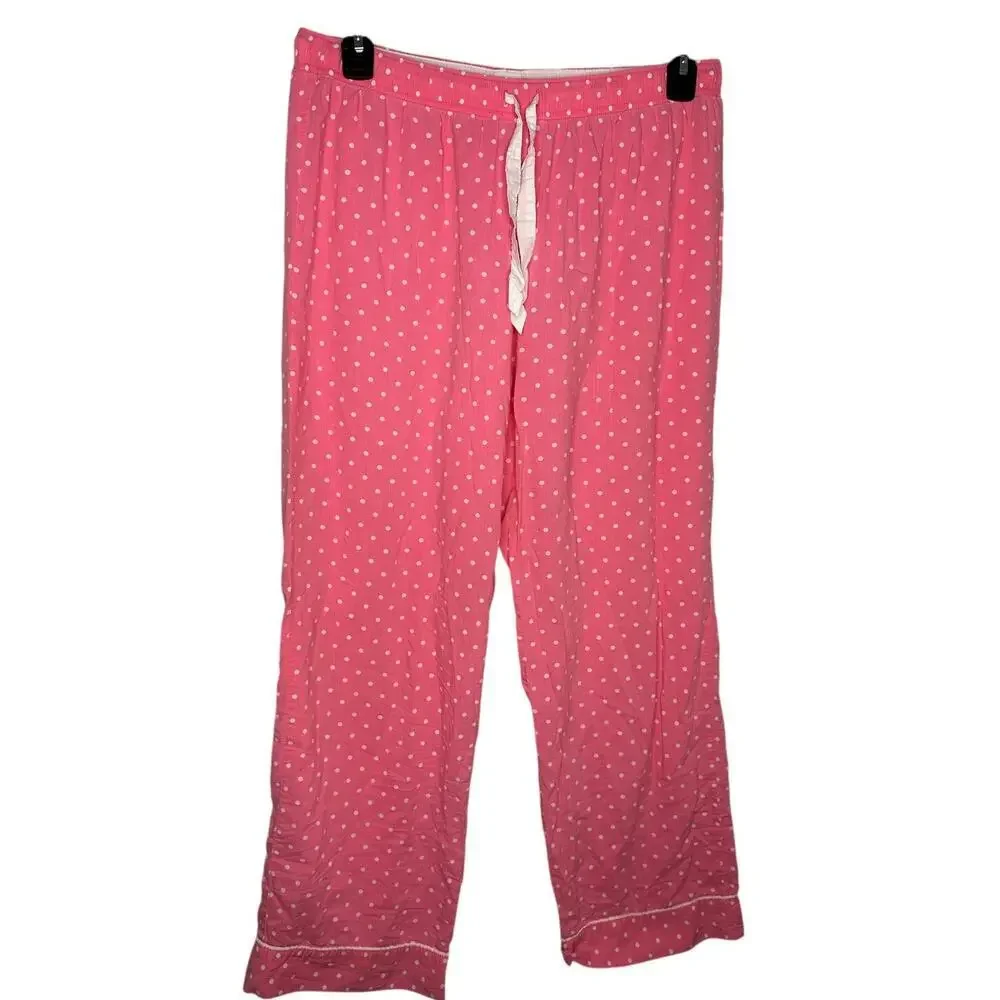 Victoria's Secret Pink Polka Dot Cotton Pajamas Size Large Pants Lightweight - Picture 2 of 8
